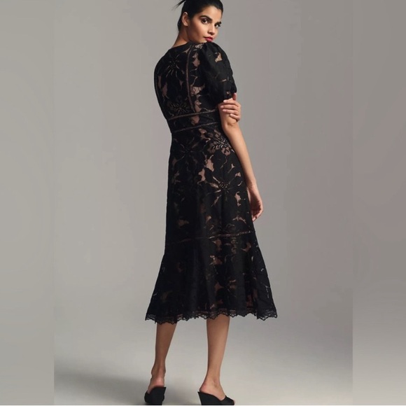 Anthropologie black lace button front dress Sz 4P New - Picture 2 of 7